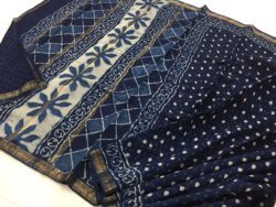 Indigo blue Maheshwari silk saree with blouse
