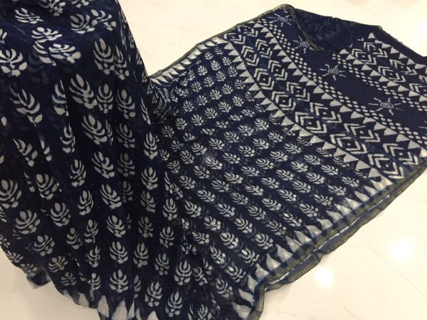 Indigo blue Chiffon saree with blouse