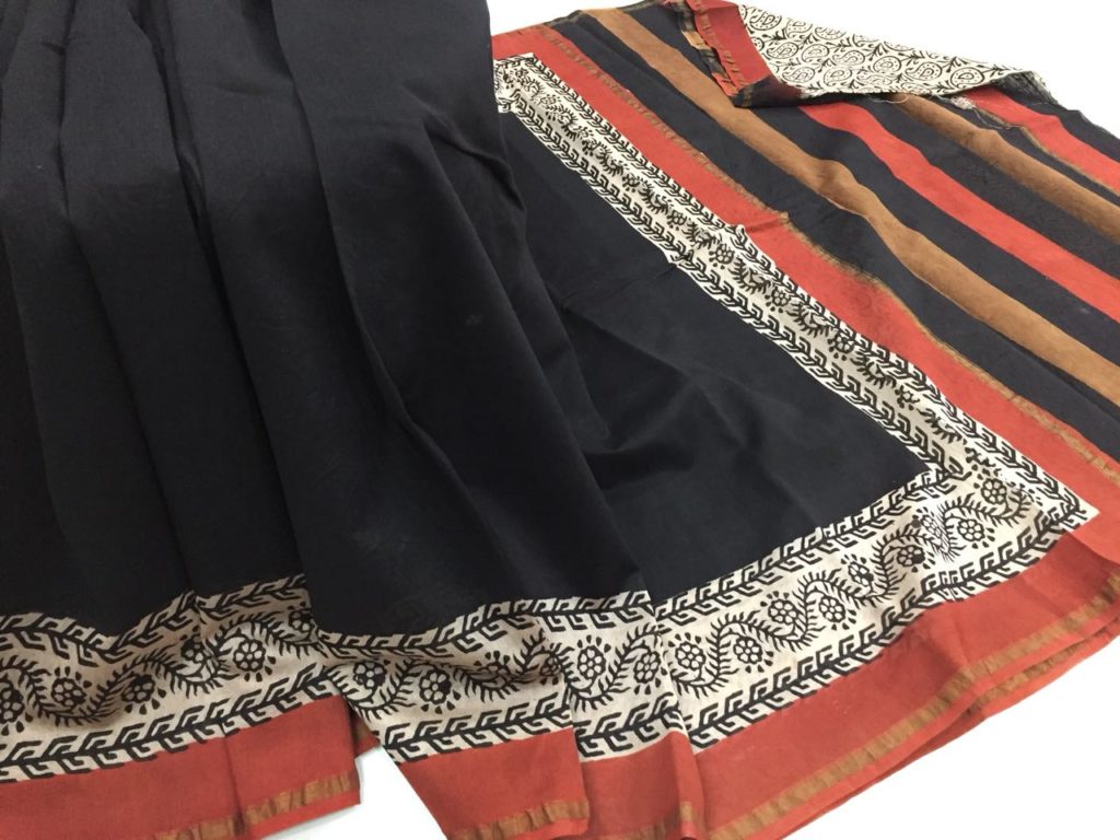 Black casual wear chanderi silk saree with blouse