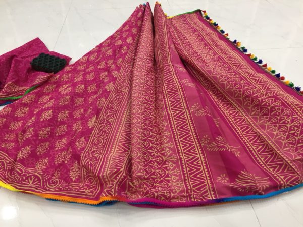 Pompom cotton saree with blouse