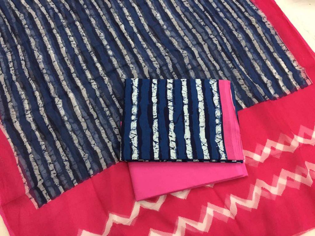 Traditional pink Batik strips Print Chiffon Dupatta Suit