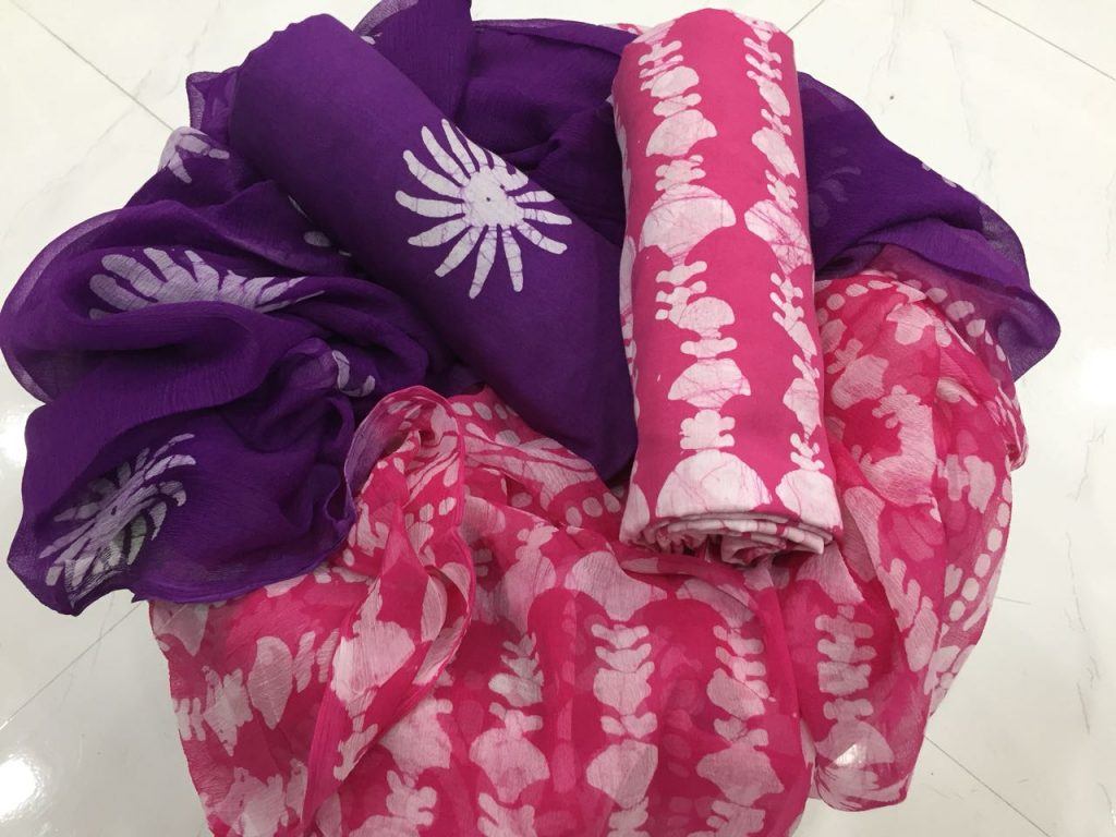 Traditional purple Batik Waves Print Cotton Salwar Suit Set