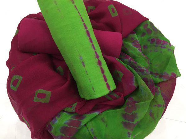 Traditional emerald tie n dye print chiffon chunni cotton suit