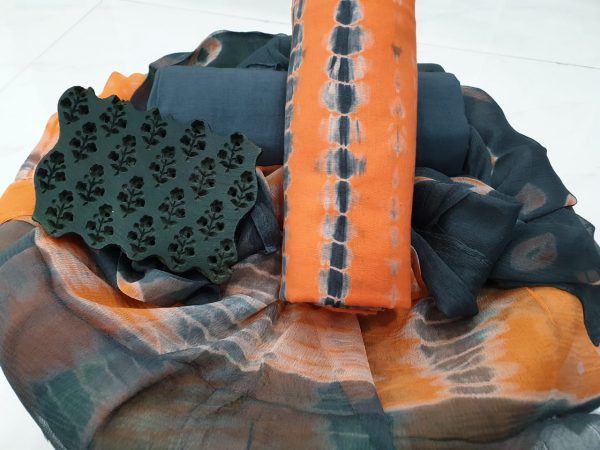 Superior quality orange bandhani print cotton salwar suit with chiffon chunni