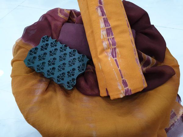 Amber bandhani print cotton salwar kameez set with chiffon chunni