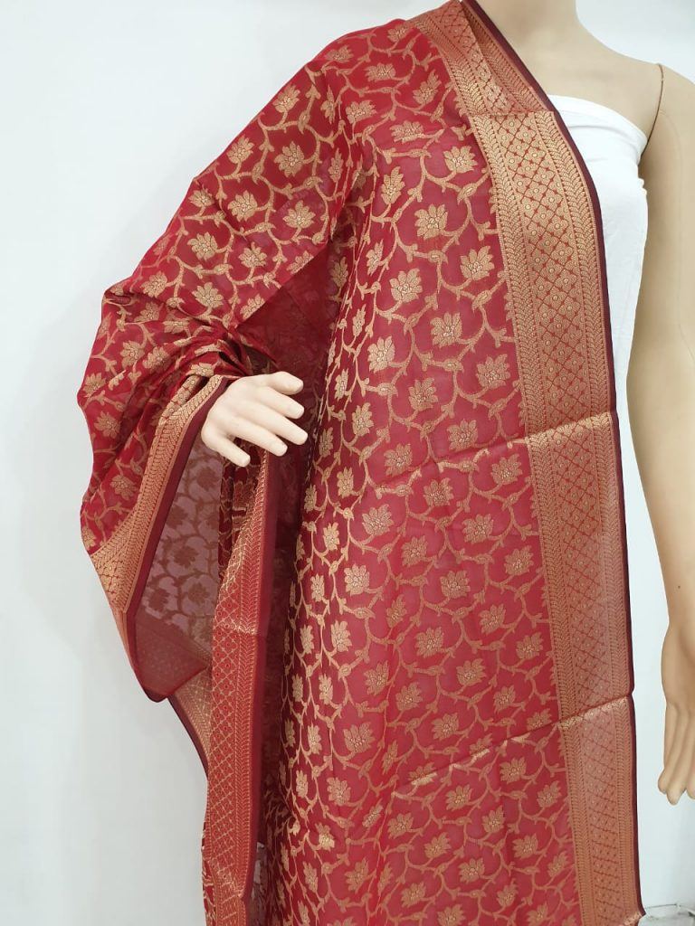 Traditional Crimson regular wear Jakard golden work dupatta