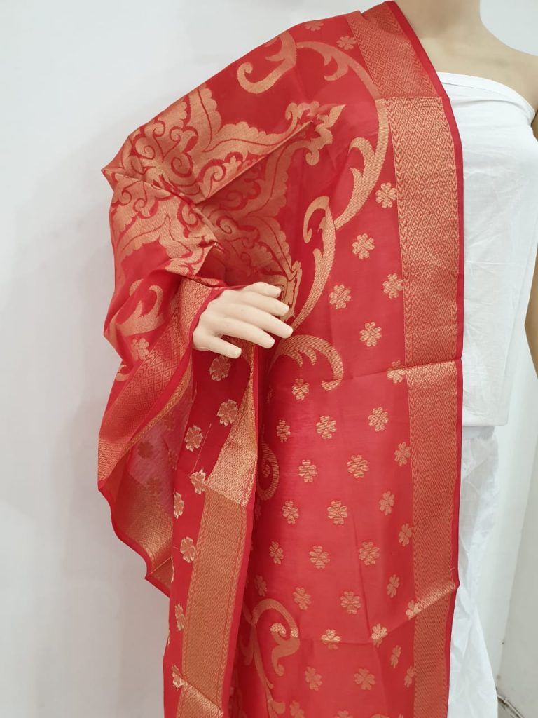 Exclusive red party wear Jakard golden work dupatta and Synthetic banarasi dupatta