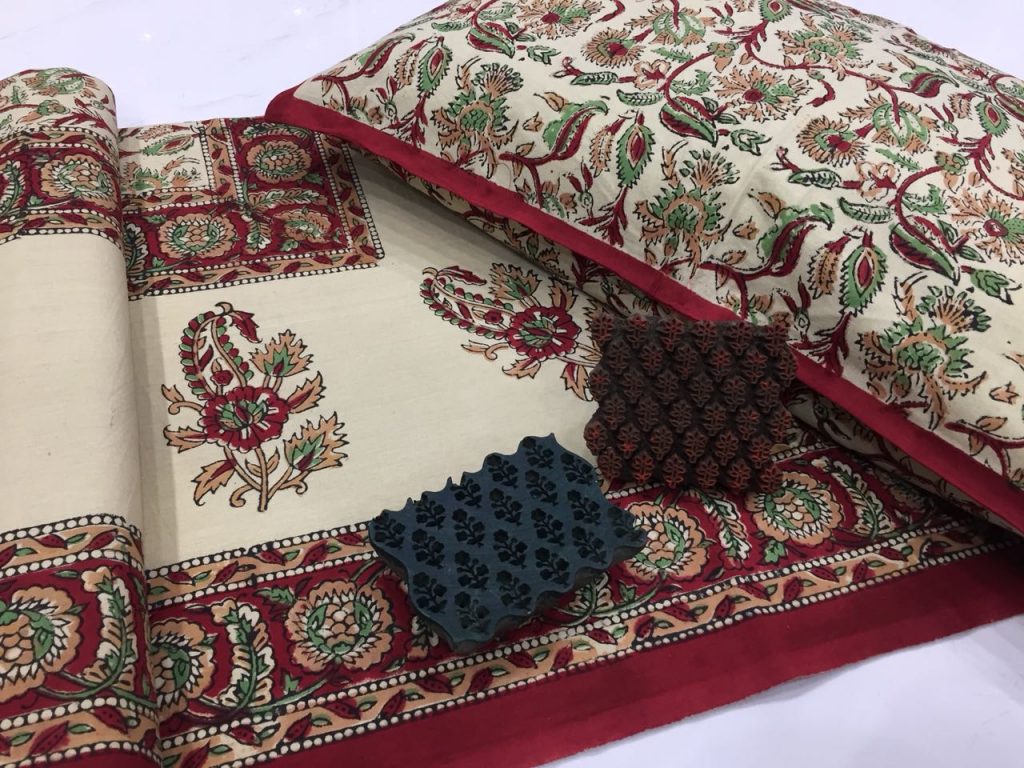 Jaipuri Cotton double size bedspread with two pillow cover