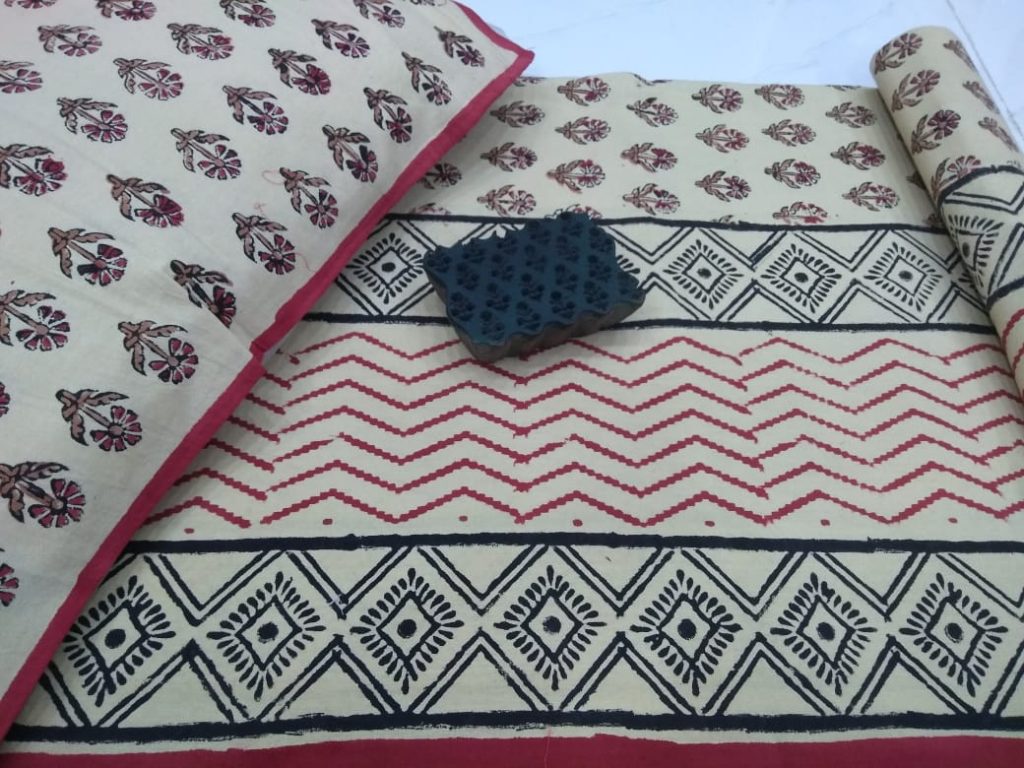 Bagru print cotton double size bedspread 7/9 feet with 2 pillow cover
