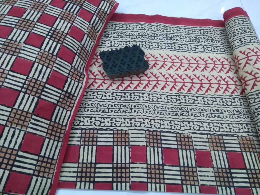Bagru print cotton double size bedspread 7/9 feet with two pillow cover