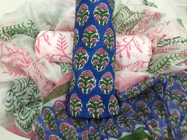 Natural rapid booty print sapphire pure cotton salwar suit with pure chiffon dupatta