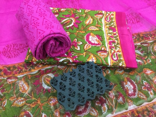 Natural rapid print magenta pure chiffon chunni cotton salwar suit