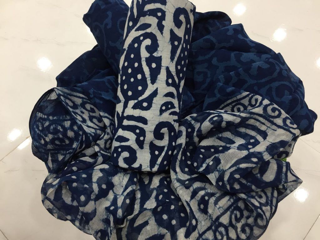 Exclusive dabu floral print pure chiffon chunni cotton salwar suit