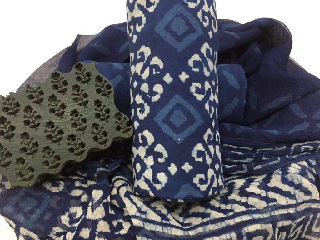 Pure natural dabu print cotton salwar suit with pure chiffon chunni