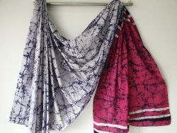 Superior quality Periwinkle batik print  Pure Cotton malmal saree with blouse
