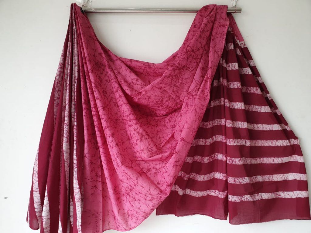 Exclusive Blush batik print Pure Cotton mulmul saree with blouse