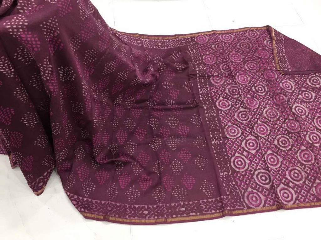 Blush dabu print casual wear chanderi silk saree with blouse