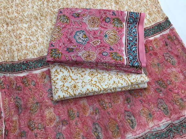Superior quality rapid print blush pure cotton salwar kameez with chiffon dupatta