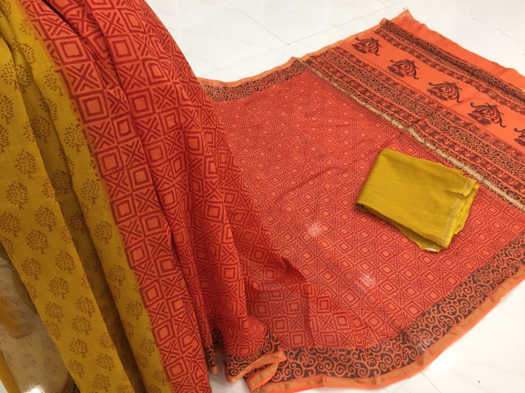 Half half casual wear chanderi silk saree with blouse