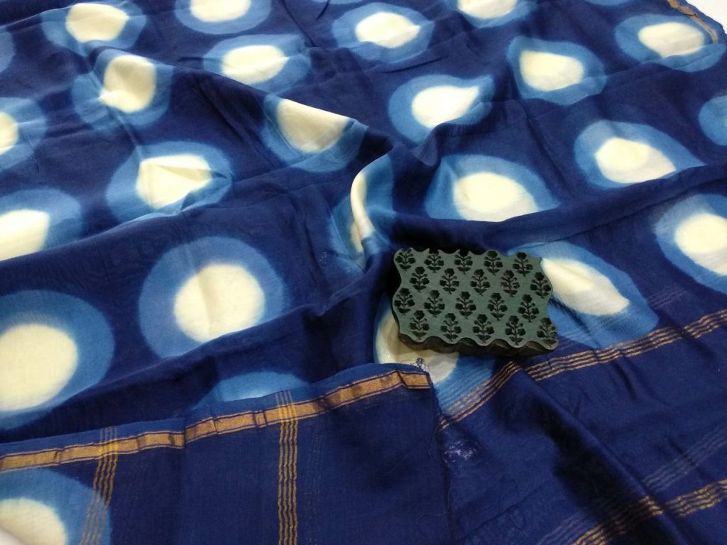 Clamp design Indigo dabu Chanderi silk dupatta