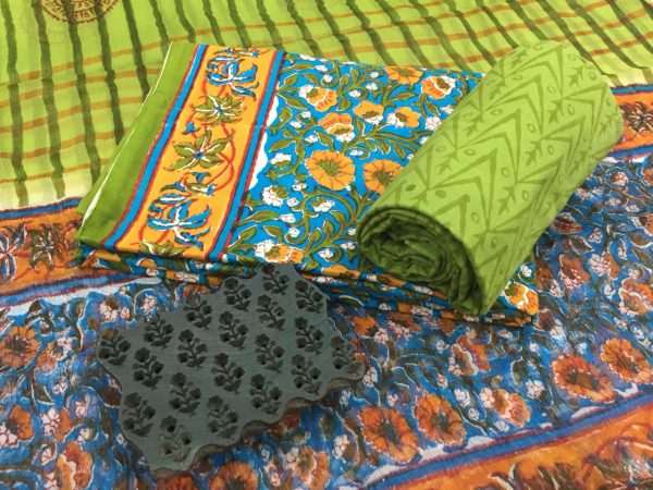 Natural azure rapid floral print cotton salwar suit with pure chiffon dupatta