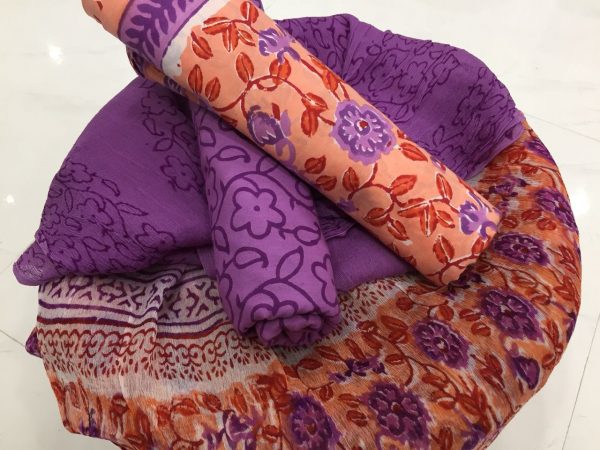 Purple rapid print pure cotton salwar kameez with chiffon dupatta
