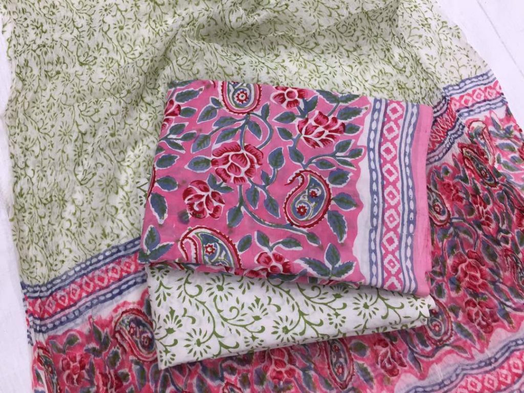 Exclusive rose rapid print cotton suit set with pure chiffon dupatta