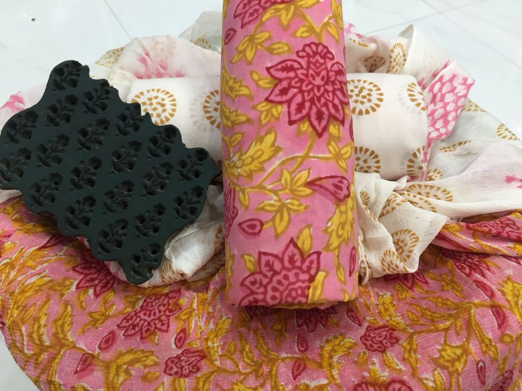 Jaipuri blush rapid print cotton suit set with pure chiffon dupatta