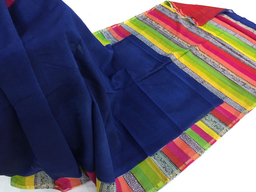Multicolor chanderi casual wear silk saree with blouse
