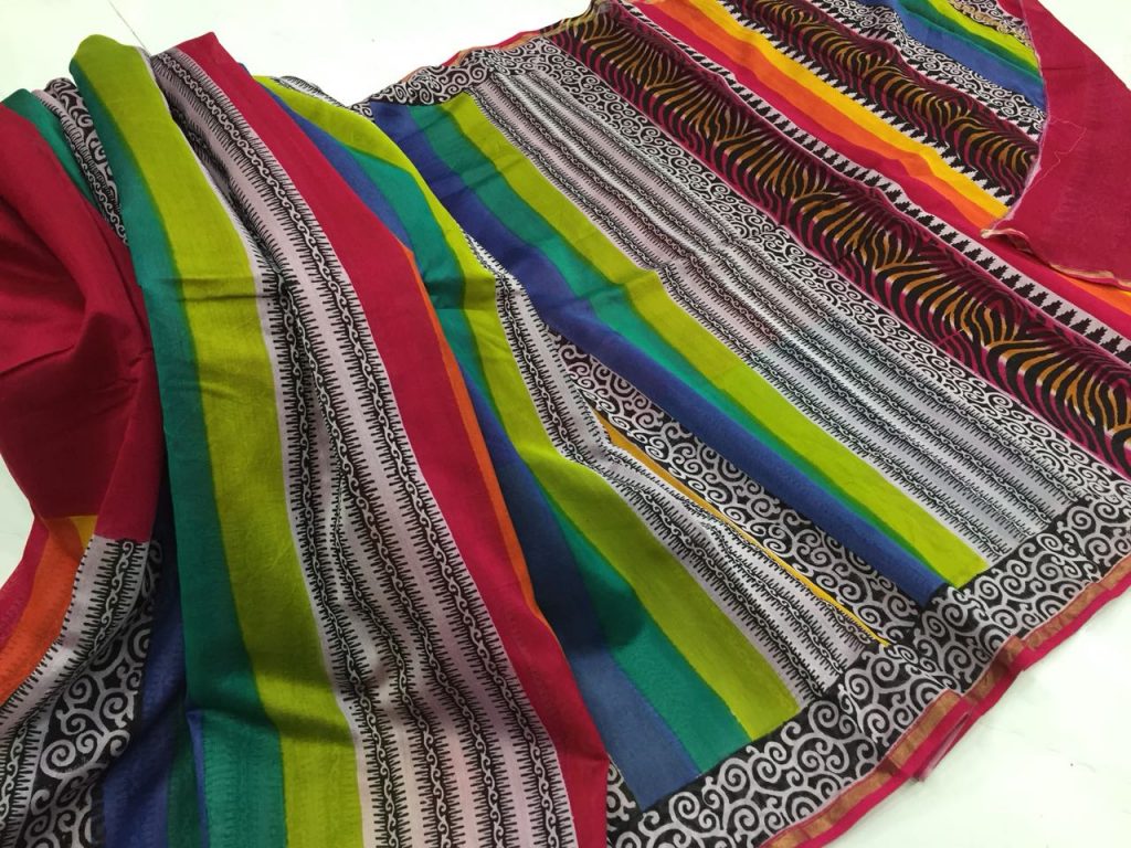 Multicolor regular wear chanderi silk saree with blouse
