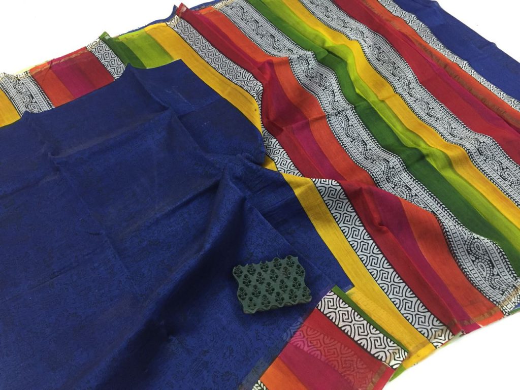 Multicolor daily wear chanderi silk saree with blouse