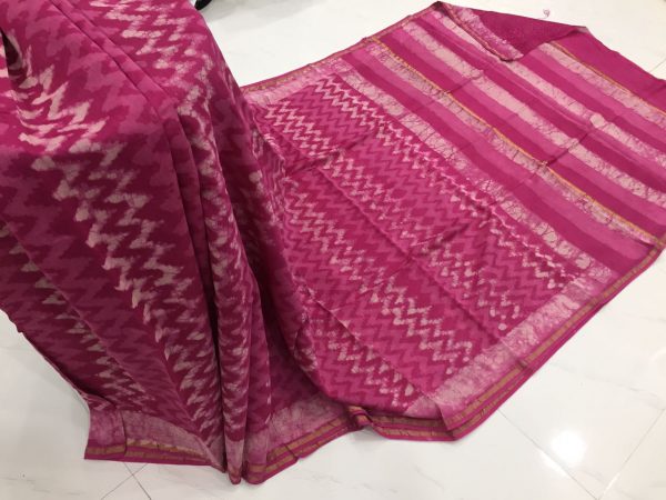 Pink zigzag jaipuri chanderi silk saree with blouse