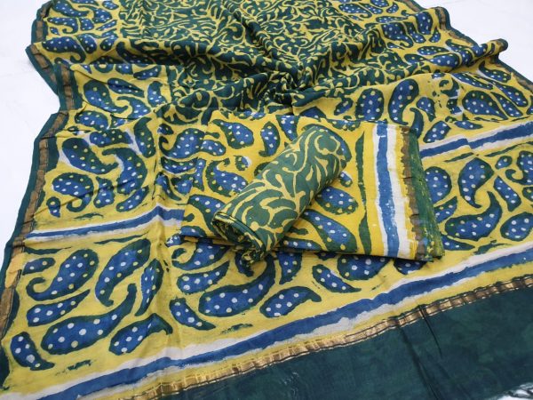 Yellow rapid kerry print casual wear chanderi suit with chaderi dupatta