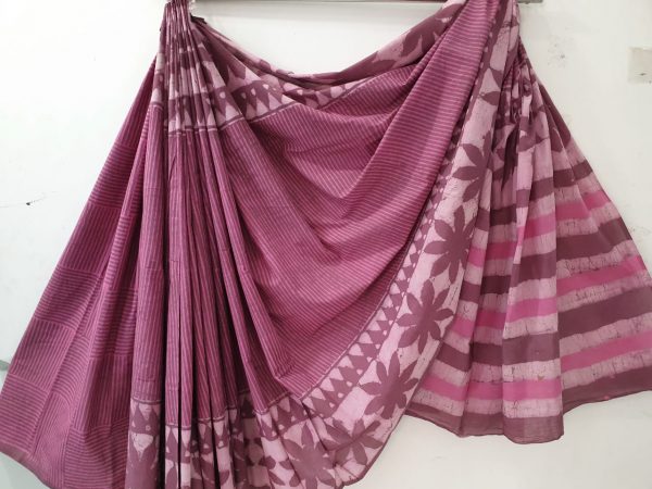 Blush casual wear batik floral print cotton mulmul sarees with blouse