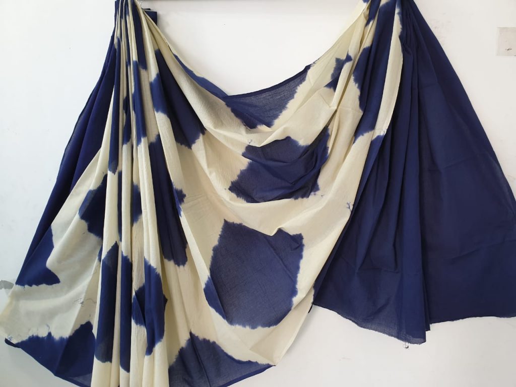 Indigo shibori print daily wear pure cotton saree with blouse piece