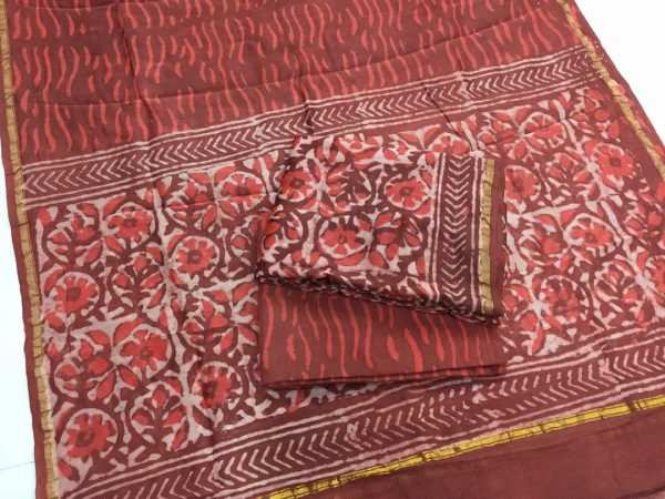 Maroon bagru dabu floral print casual wear Pure chanderi silk salwar suit set