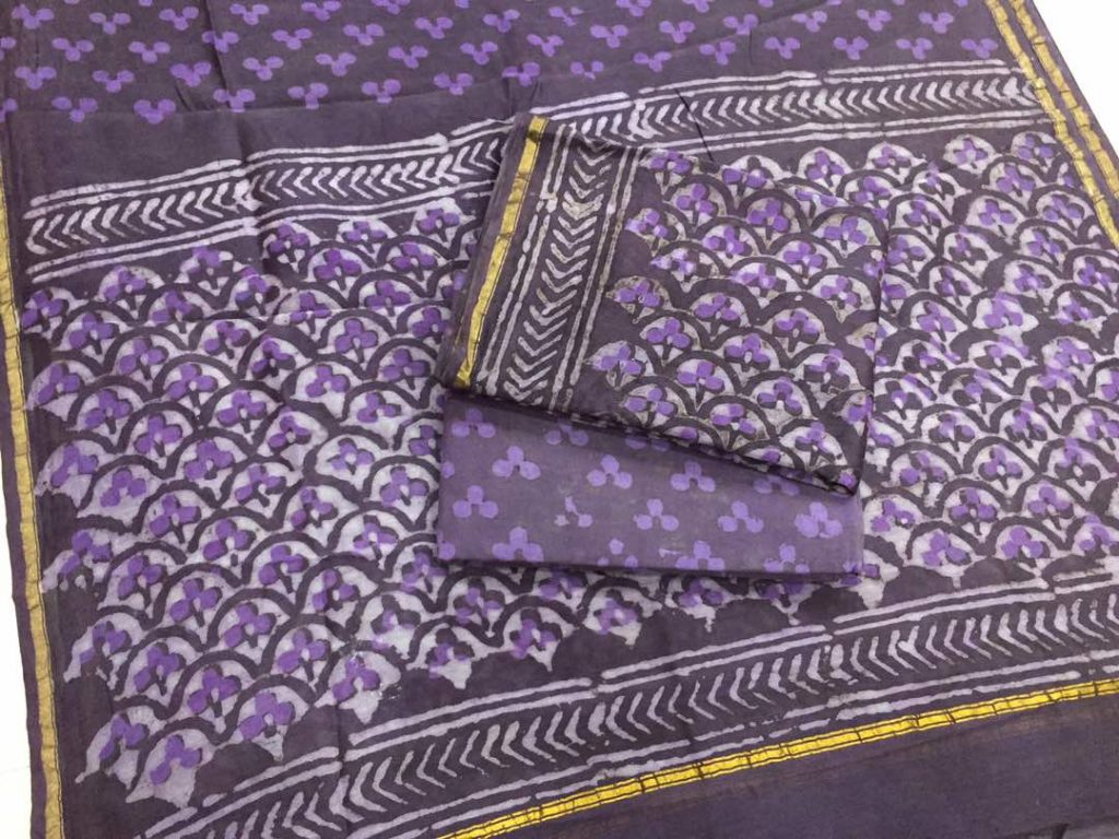 Traditional bagru dabu print casual wear Pure chanderi silk salwar suit set