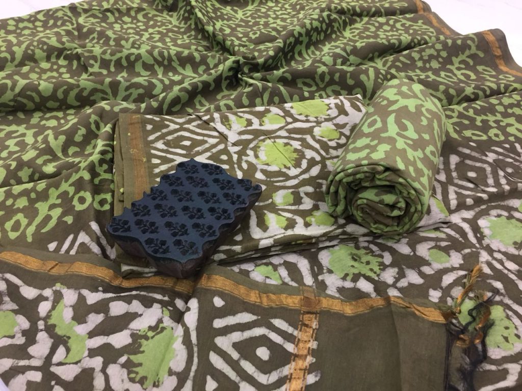 Taupe bagru dabu print regular wear Pure chanderi silk salwar suit set