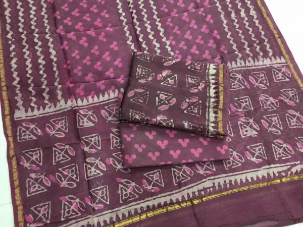 Maroon bagru dabu zigzag print casual wear Pure chanderi silk salwar suit set