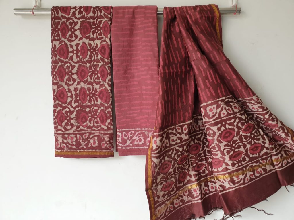 Jaipur maroon bagru dabu print chanderi salwar suit