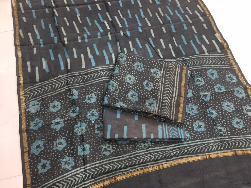 Taupe bagru dabu print casual wear Pure chanderi silk salwar suit set
