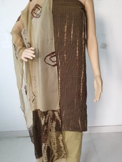 Brown Shibori - Tie n dye print casual wear kantha work salwar kameez with chiffon dupatta
