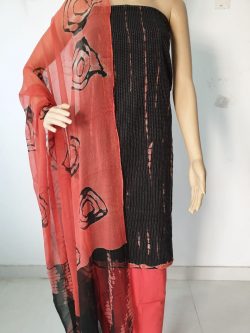 Black shibori – tie n dye print casual wear kantha work salwar kameez with chiffon dupatta