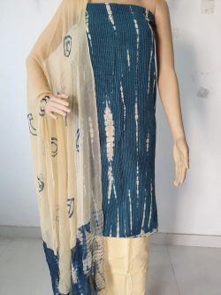 Cerulean shibori – tie n dye print casual wear kantha work salwar suit with chiffon dupatta