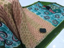 Desert sand bagru print casual wear zari border cotton mulmul saree with blouse