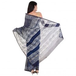 Natural indigo party wear indigo dabu print chanderi silk saree with blouse