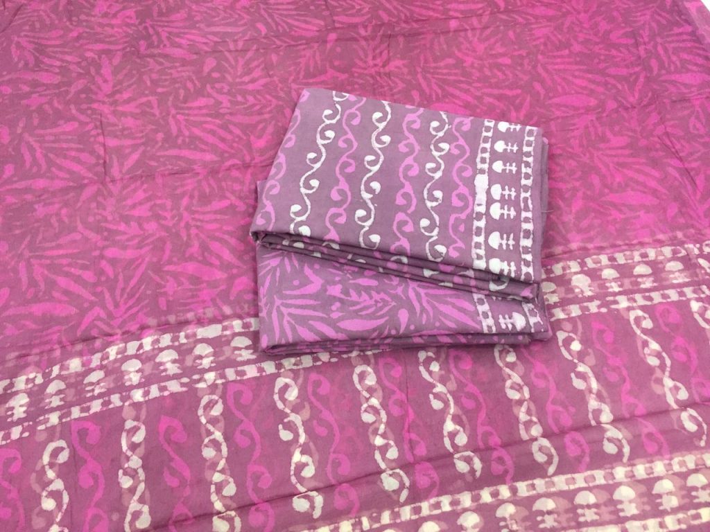 Jaipuri lilac bagru print cotton salwar kameez with chiffon chunni