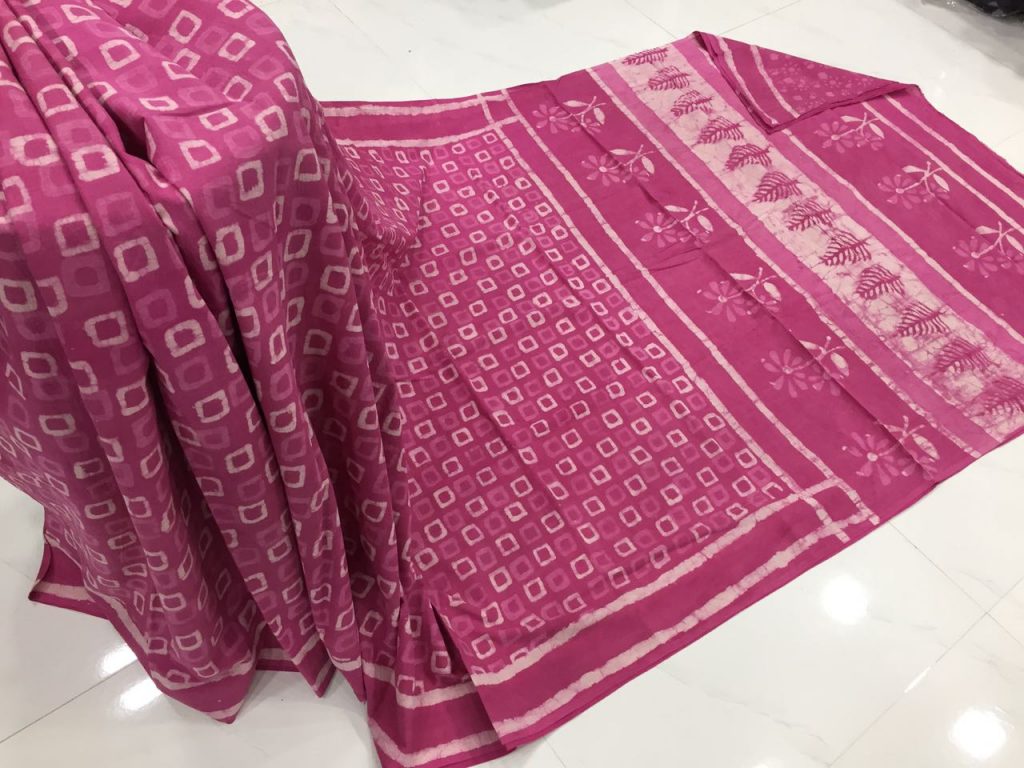 Blush casual wear bagru print cotton sarees with blouse piece