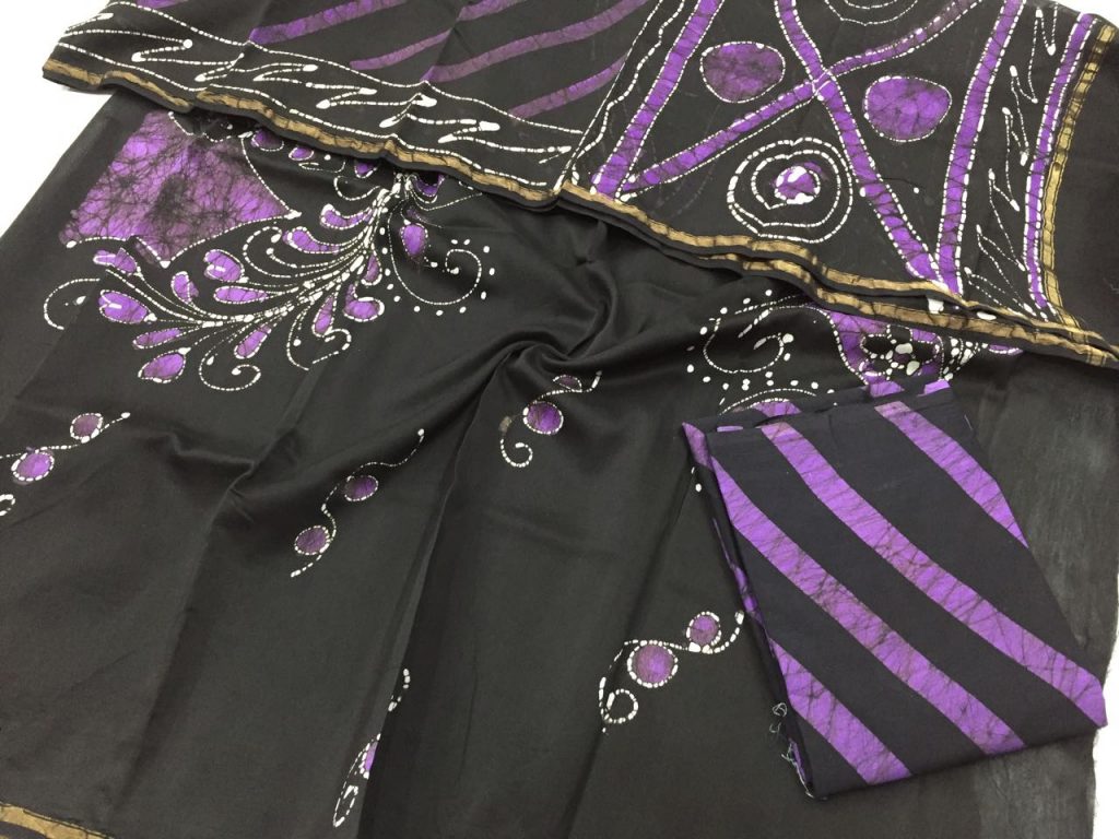 Black batik strips print casual wear chanderi salwar kameez set