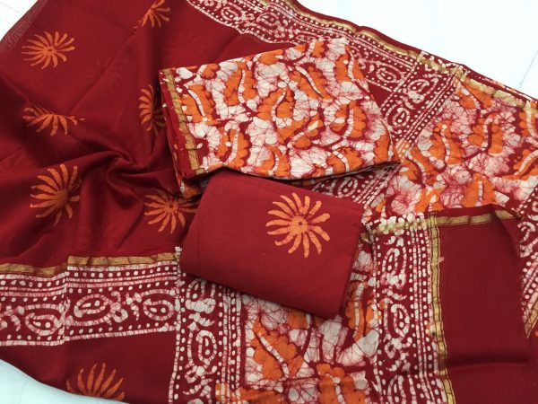 Maroon floral batik print regular wear chanderi salwar kameez set